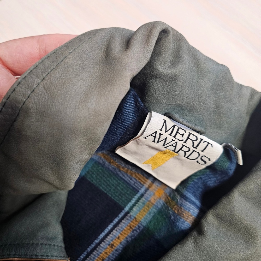 VTG Merit Awards Mens XL Suede Tan Leather Chore Jacket Flannel Lining Barn Coat - Picture 5 of 11